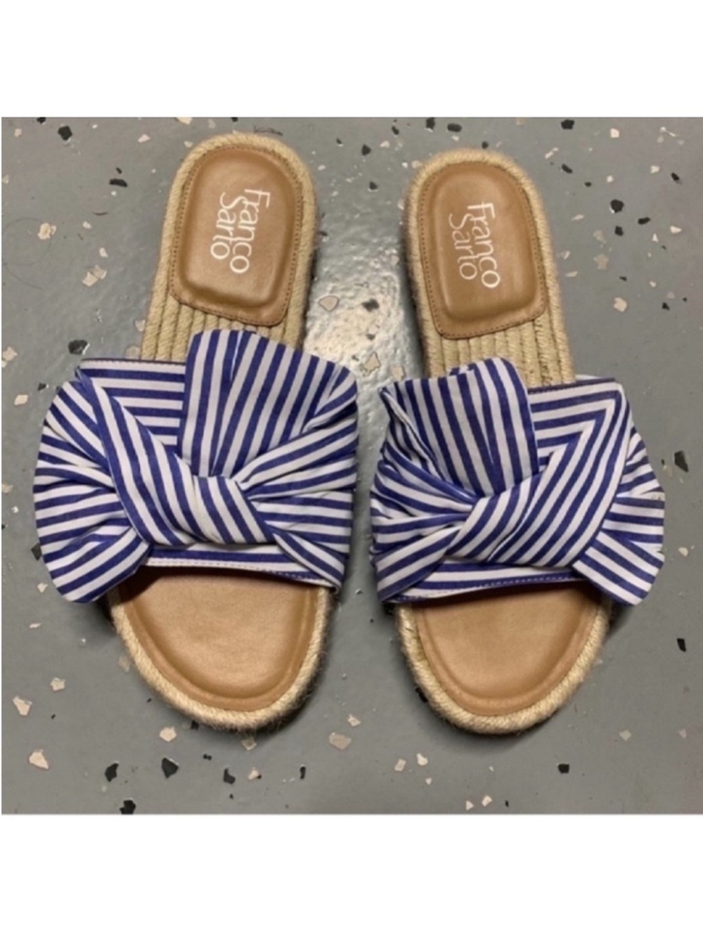 Franco Sarto espadrille Flat slip on Slides/Sandals Sz 6.5 striped Bow Detail